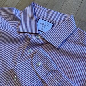 Charles Tyrwhitt Shirt Mens 17/36 Striped Red Slim Fit Dress Long Sleeve Men